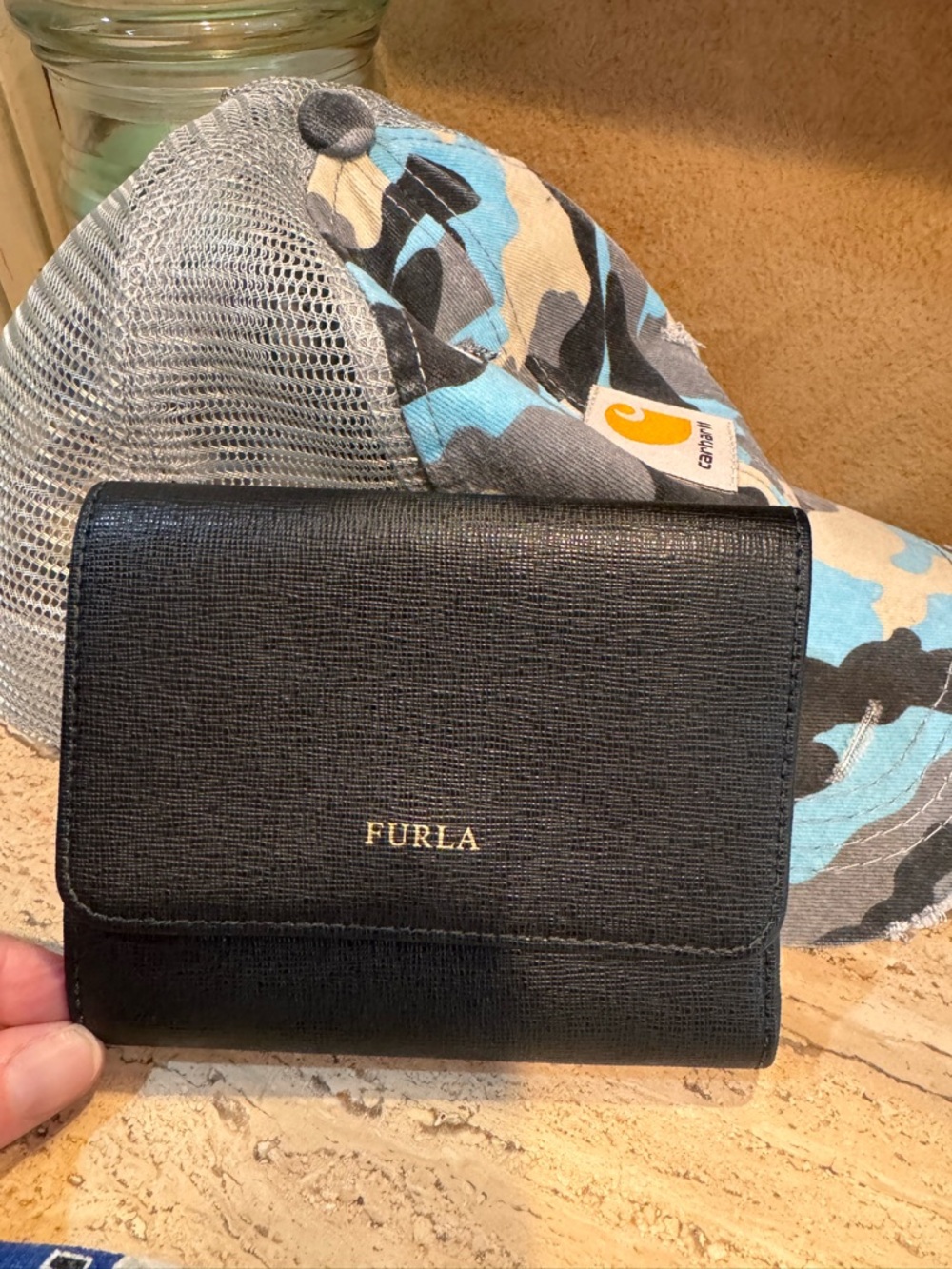 Furla Black Textured Leather Card Holder Wallet